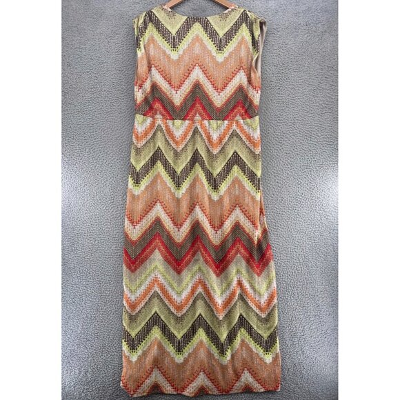Chicos Dress Womens 3 US Extra Large Orange Multi Chevron Maxi Knit Sleeveless - Picture 3 of 9